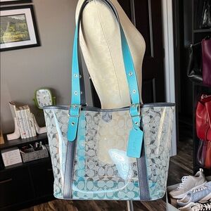 Coach PVC Signature Blue Beach Bag